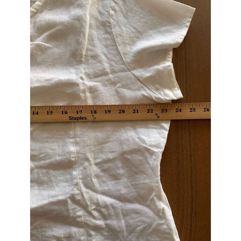 Eileen Fisher Womens XL White 100% Linen Short Sleeve Button Up Blouse Top - Picture 3 of 8